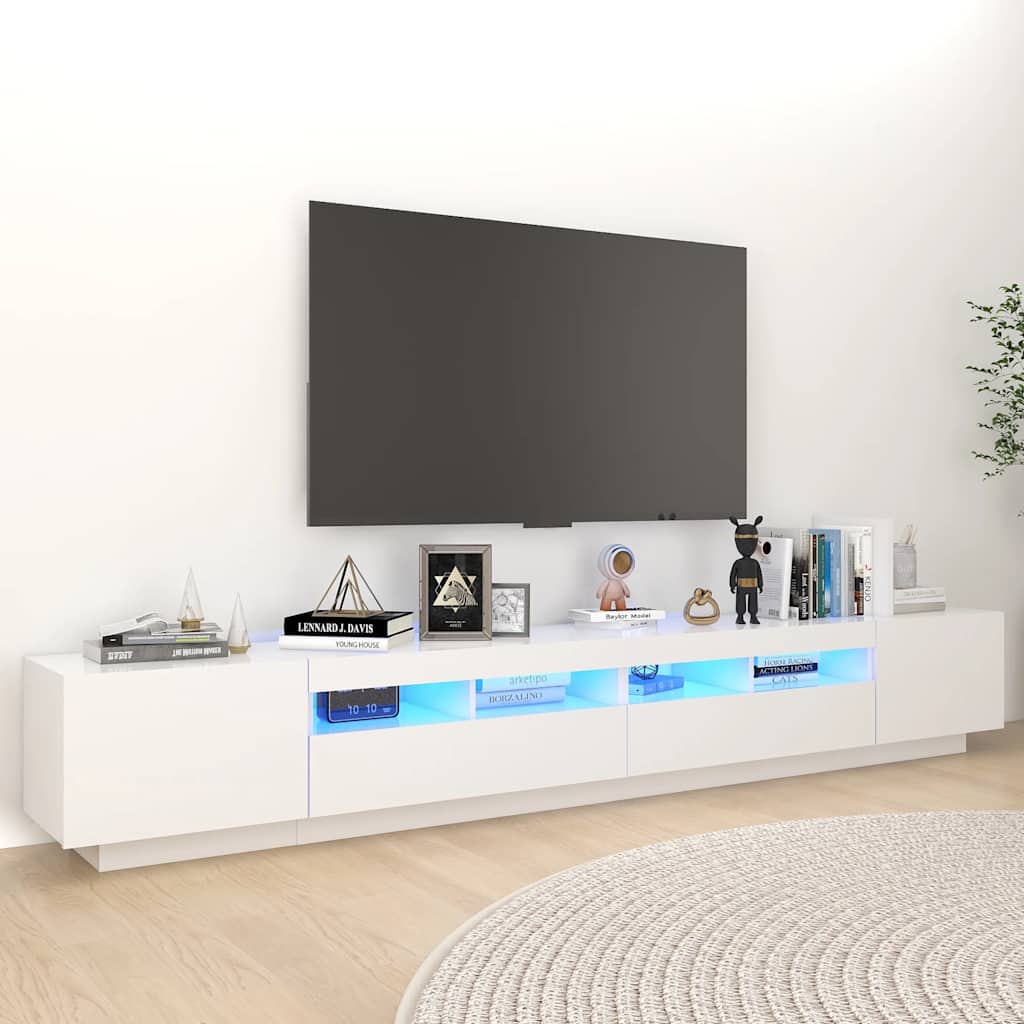 260cm TV Cabinet RGB LED Lights White | HomeAndLiving