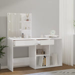 White LED Dressing Table with Cabinet Engineered Wood Storage Vanity Unit