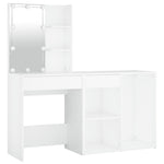 White LED Dressing Table with Cabinet Engineered Wood Storage Vanity Unit