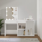 White LED Dressing Table with Cabinet Engineered Wood Storage Vanity Unit