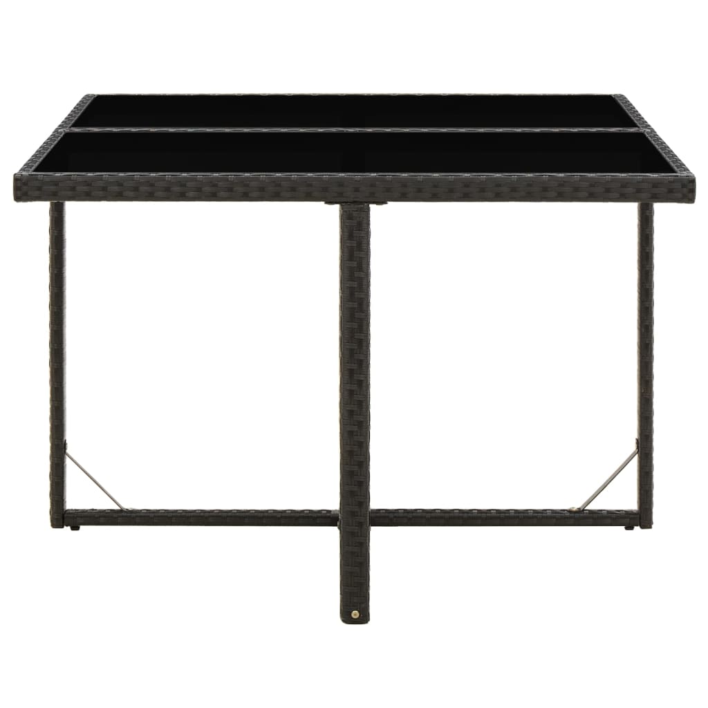 Garden Table Black Poly Rattan and Glass