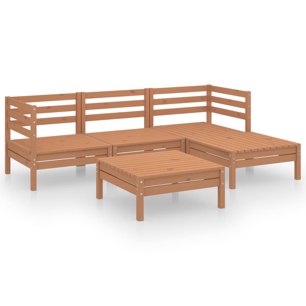 Garden Lounge Set 5 Piece Outdoor Solid Pinewood Honey Brown