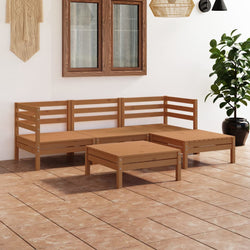 Garden Lounge Set 5 Piece Outdoor Solid Pinewood Honey Brown