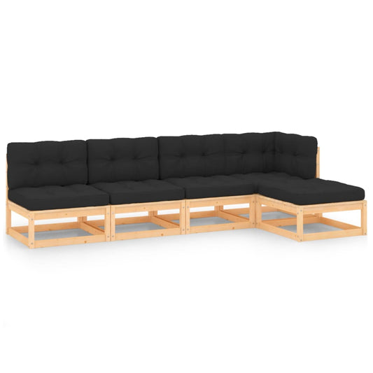 5-Piece Garden Lounge Set with Cushions Solid Pinewood