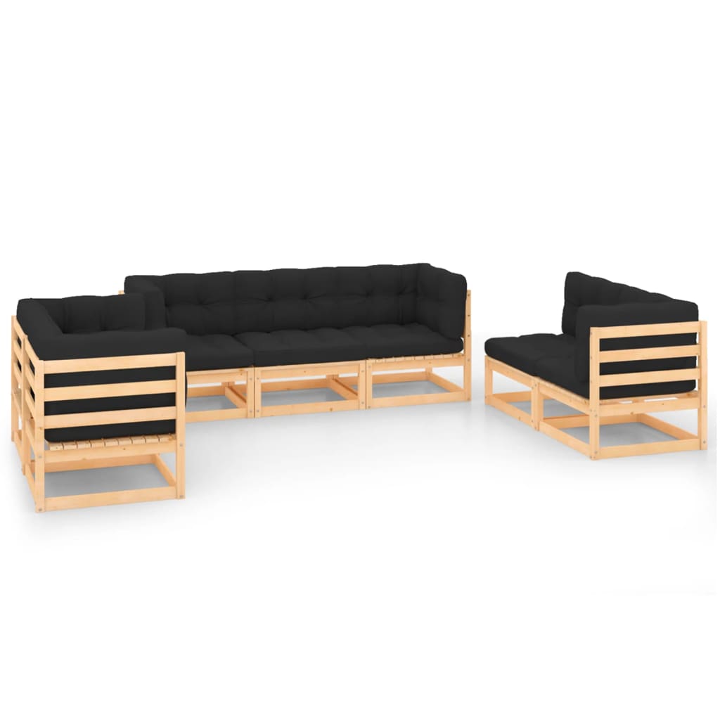 Natural Comfort Oasis: 7-Piece Garden Lounge Set with Plush Pinewood Cushions