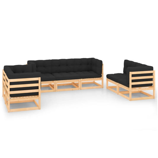 Natural Comfort Oasis: 7-Piece Garden Lounge Set with Plush Pinewood Cushions