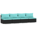 4-Seater Sofa with Cushions Black Poly Rattan