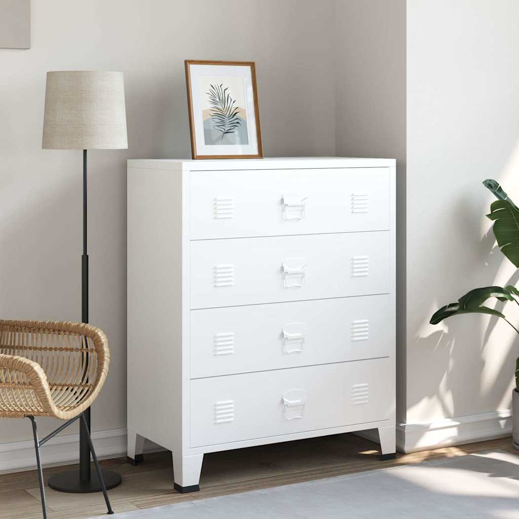 Industrial Drawer Cabinet White Metal