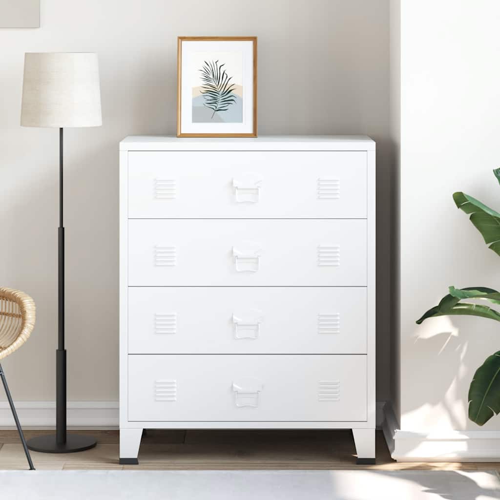 Industrial Drawer Cabinet White Metal
