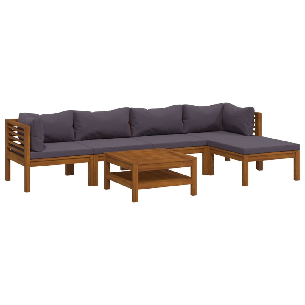 6 Piece Garden Lounge Set with Cushion Solid Acacia Wood - 65×65×35cm