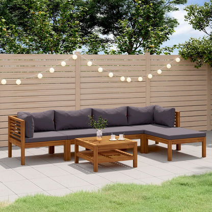6 Piece Garden Lounge Set with Cushion Solid Acacia Wood - 65×65×35cm