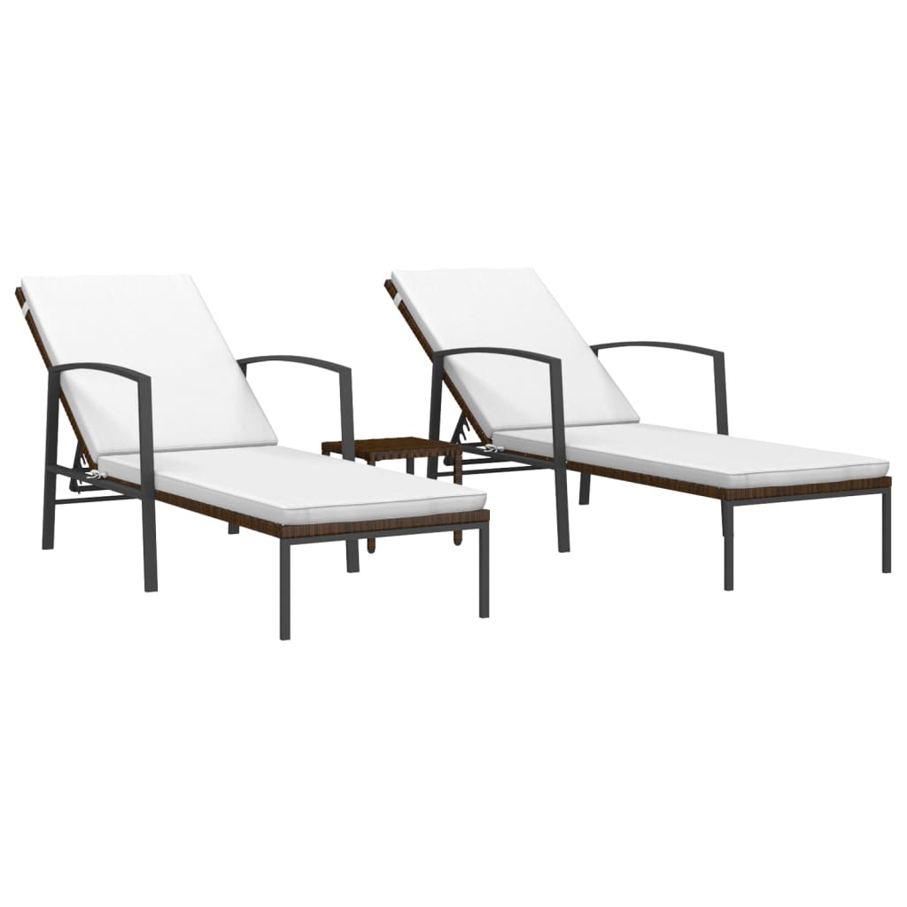 Sun Loungers 2 pcs with Table Poly Rattan Brown - 30×30×31cm