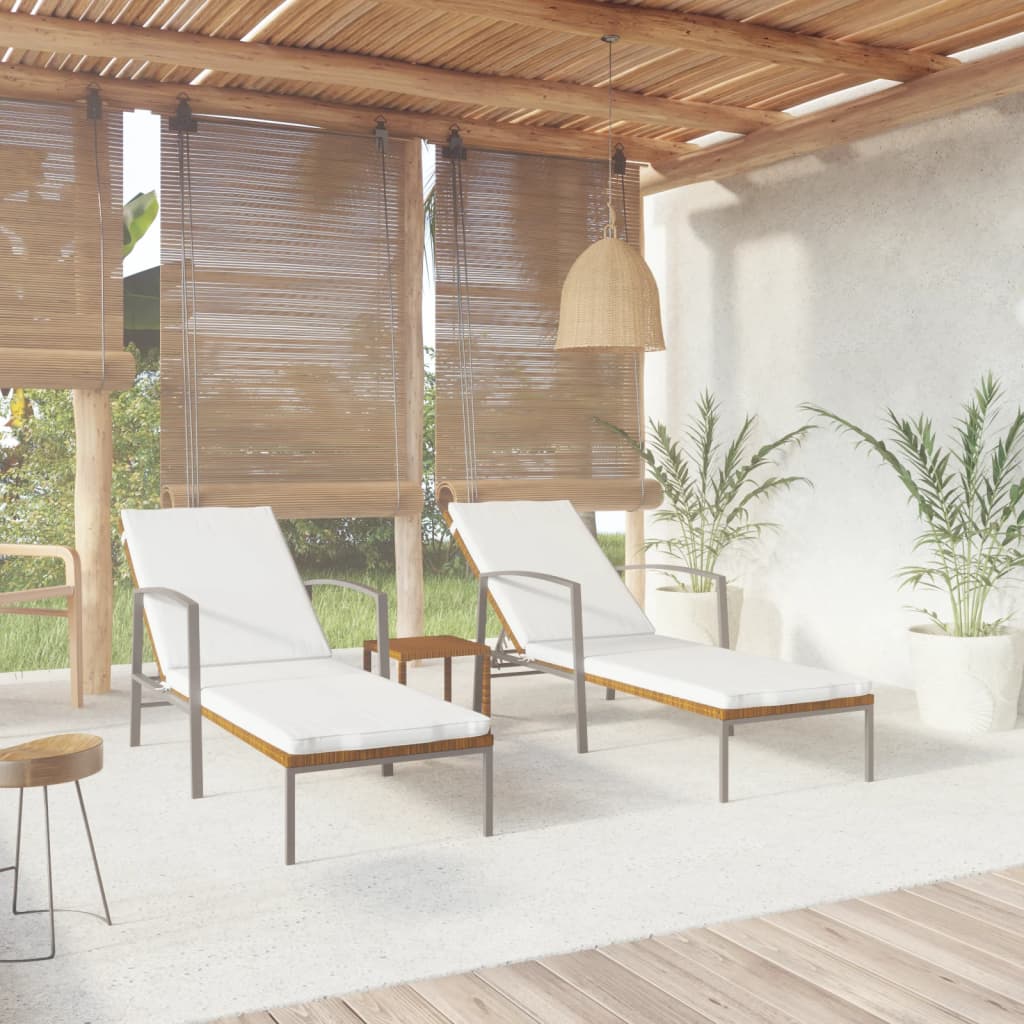 Sun Loungers 2 pcs with Table Poly Rattan Brown - 30×30×31cm