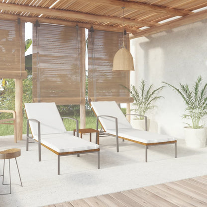 Sun Loungers 2 pcs with Table Poly Rattan Brown - 30×30×31cm