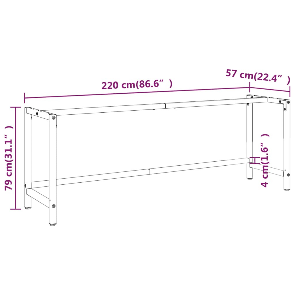 Metal Work Bench Frame 220cm Matte Black Red | HomeAndLiving