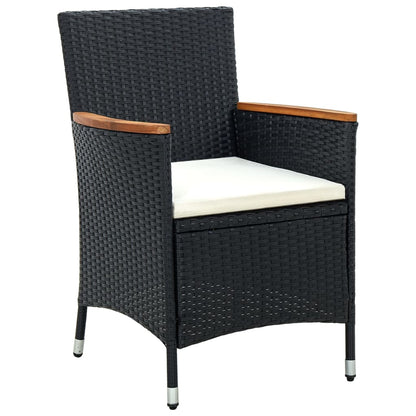 5 Piece Outdoor Dining Set with Cushions Poly Rattan Black - 150×90×75cm