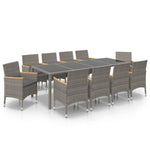 11 Piece Outdoor Dining Set with Cushions Poly Rattan Black and Grey