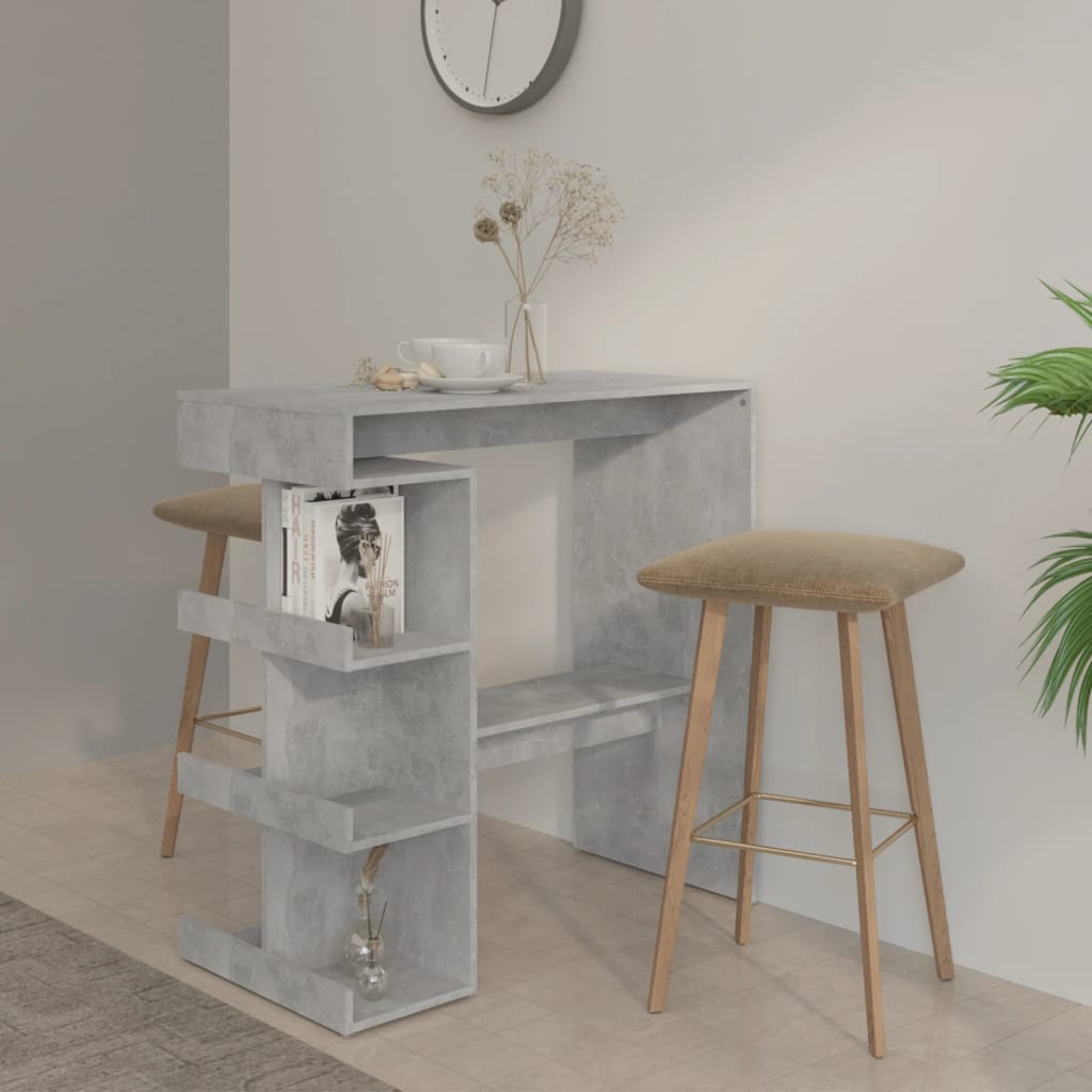 Bar Table With 3 Storage Rack Concrete Grey Chipboard