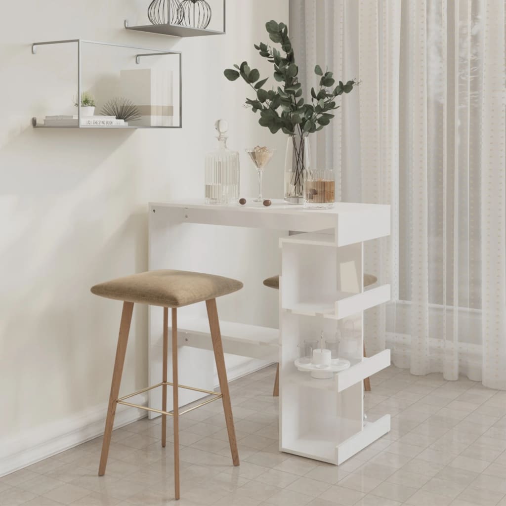 Bar Table With 3 Storage Rack High Gloss White