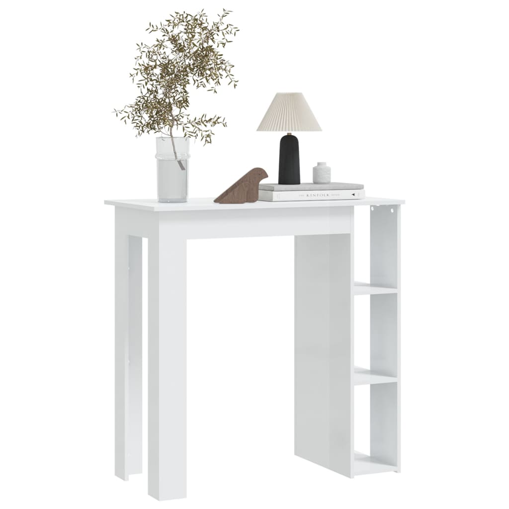 Bar Table With Shelf High Gloss White Chipboard