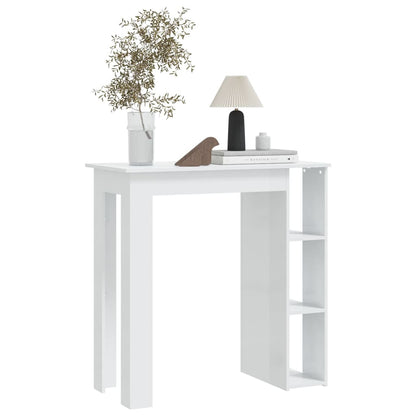 Bar Table With Shelf High Gloss White Chipboard