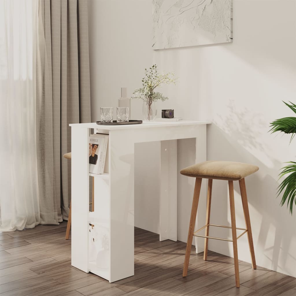 Bar Table With Shelf High Gloss White Chipboard