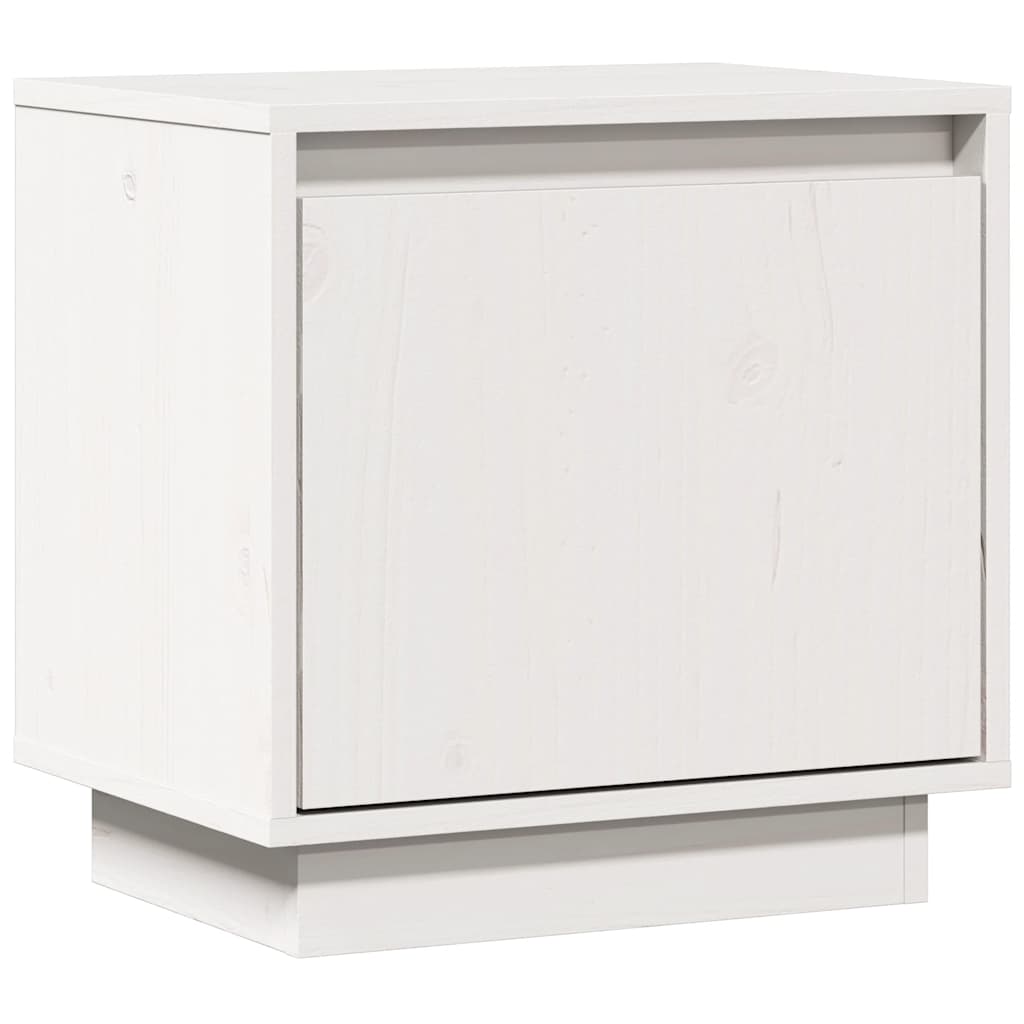 White Bedside Cabinet Solid Pinewood Side Table Storage Unit Durable Design