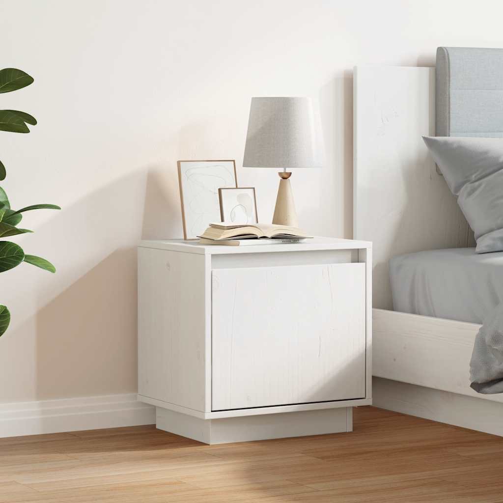 White Bedside Cabinet Solid Pinewood Side Table Storage Unit Durable Design