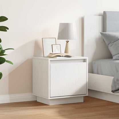 White Bedside Cabinet Solid Pinewood Side Table Storage Unit Durable Design