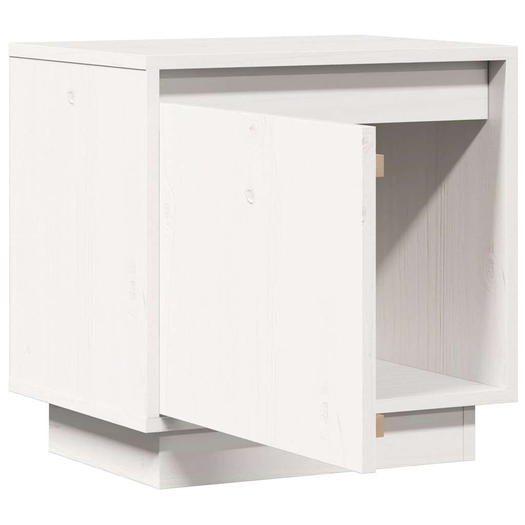 White Bedside Cabinet Solid Pinewood Side Table Storage Unit Durable Design