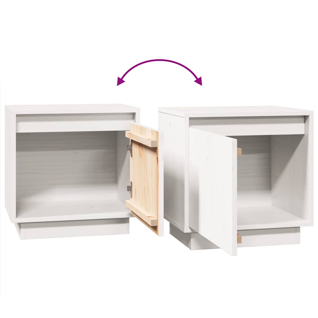 White Bedside Cabinet Solid Pinewood Side Table Storage Unit Durable Design