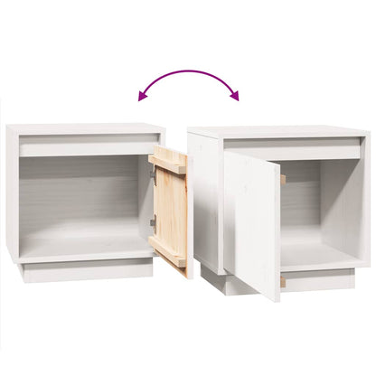 White Bedside Cabinet Solid Pinewood Side Table Storage Unit Durable Design