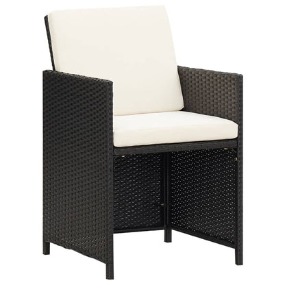Rattan Noir Feast: 9-Piece Black Poly Rattan Garden Dining Set with Plush Cushions