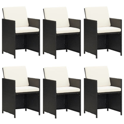 Rattan Noir Dining Splendor: 7-Piece Garden Dining Set in Black with Plush Cushions