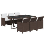 7 Piece Garden Dining Set with Cushions Poly Rattan Brown