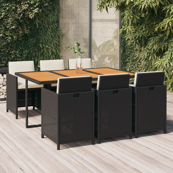 Garden Dining Set with Cushions 7 pcs Poly Rattan Black