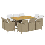 11 Pcs Garden Dining Set with Cushions Poly Rattan Beige