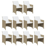 11 Pcs Garden Dining Set with Cushions Poly Rattan Beige