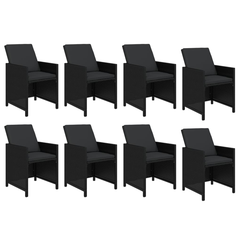 Garden Dining Set with Cushions Poly Rattan Black