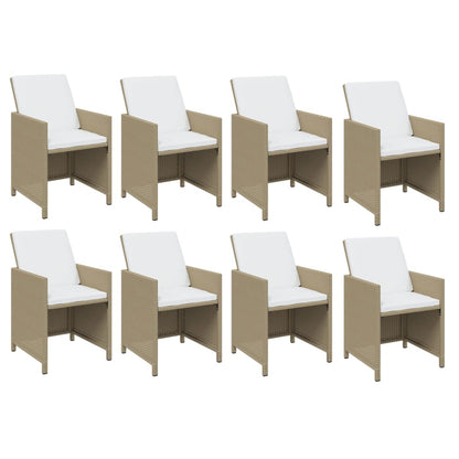 9 Piece Garden Dining Set with Cushions Poly Rattan Beige