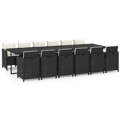 13 Piece Garden Dining Set with Cushions Poly Rattan - Black
