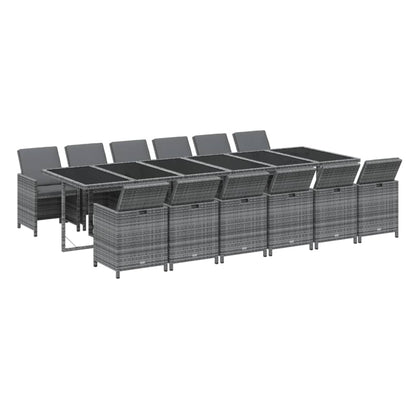 13 Piece Garden Dining Set with Cushions Poly Rattan Grey