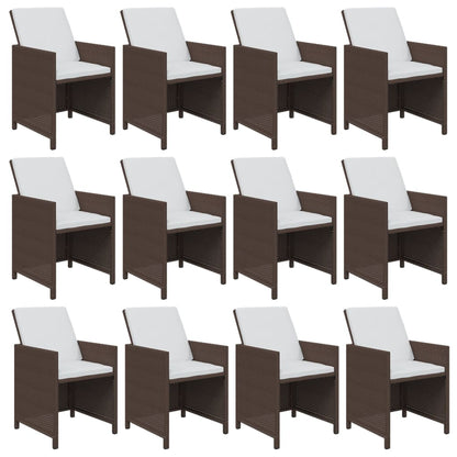 13 Piece Garden Dining Set with Cushions Poly Rattan Brown