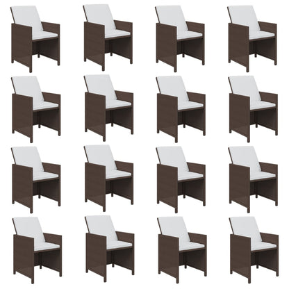 17 Piece Garden Dining Set with Cushions Poly Rattan Brown