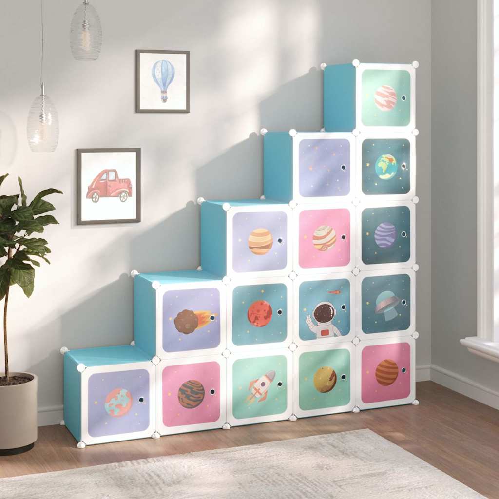 Storage Cabinet Blue Cubes 155 cm x 31.5 cm x 154 cm