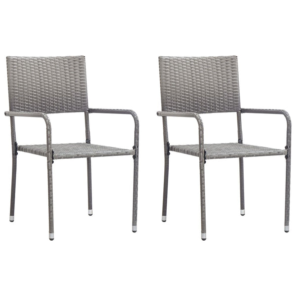  Stylish Garden Dining Chairs 2 pcs Stackable Grey Poly Rattan