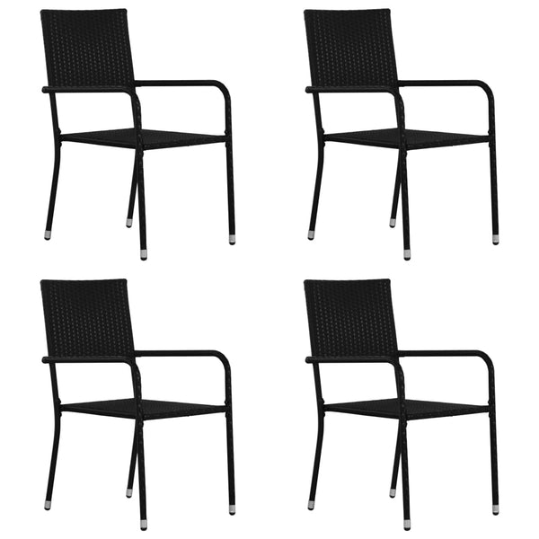  Garden Dining Chairs 4 pcs Stackable Black - Poly Rattan