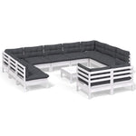 12 Piece Garden Outdoor Lounge Set With Cushions White Solid Pinewood