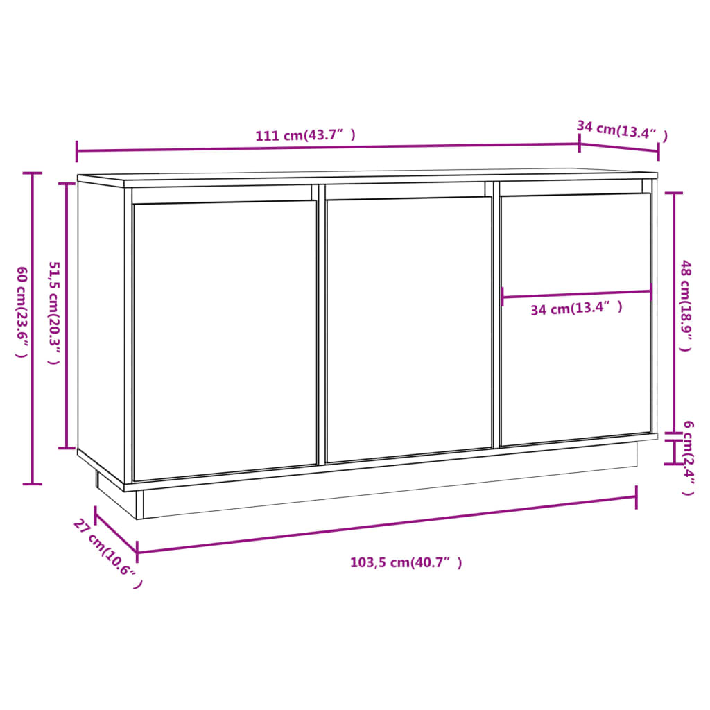 Solid Pine Sideboard 111cm Storage Cabinet | HomeAndLiving