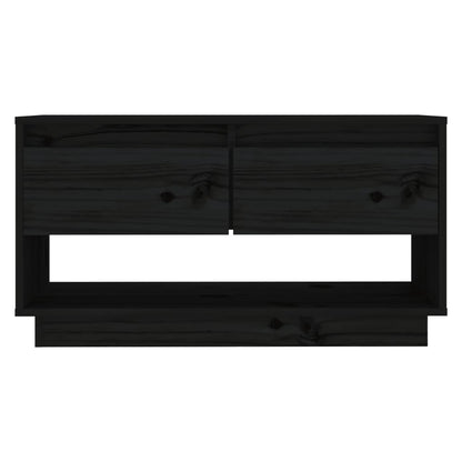 TV Cabinet Black Solid Wood Pine